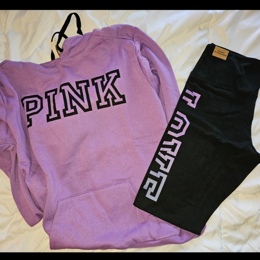 Victoria's Secret PINK hooded logo sweatshirt & ombre logo leggings set